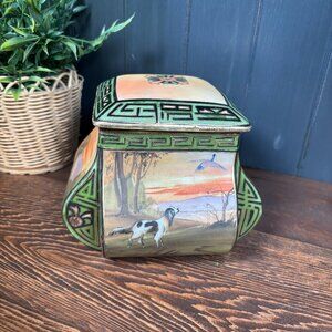Antique Nippon Tobacco Jar Humidor Vintage Japanese Porcelain Lidded Container
